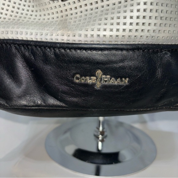 Cole Haan White Black Leather Perforated Bucket Bag - Picture 3 of 14
